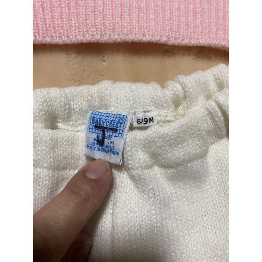 Vintage Baby Crest Two Piece Knitted Sweater And Pants Girl Size 6-9 Months